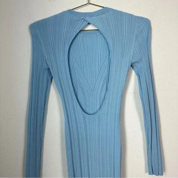 Zara Fitted Knit Midi Dress Open Back Light Blue Size M - Picture 5 of 6
